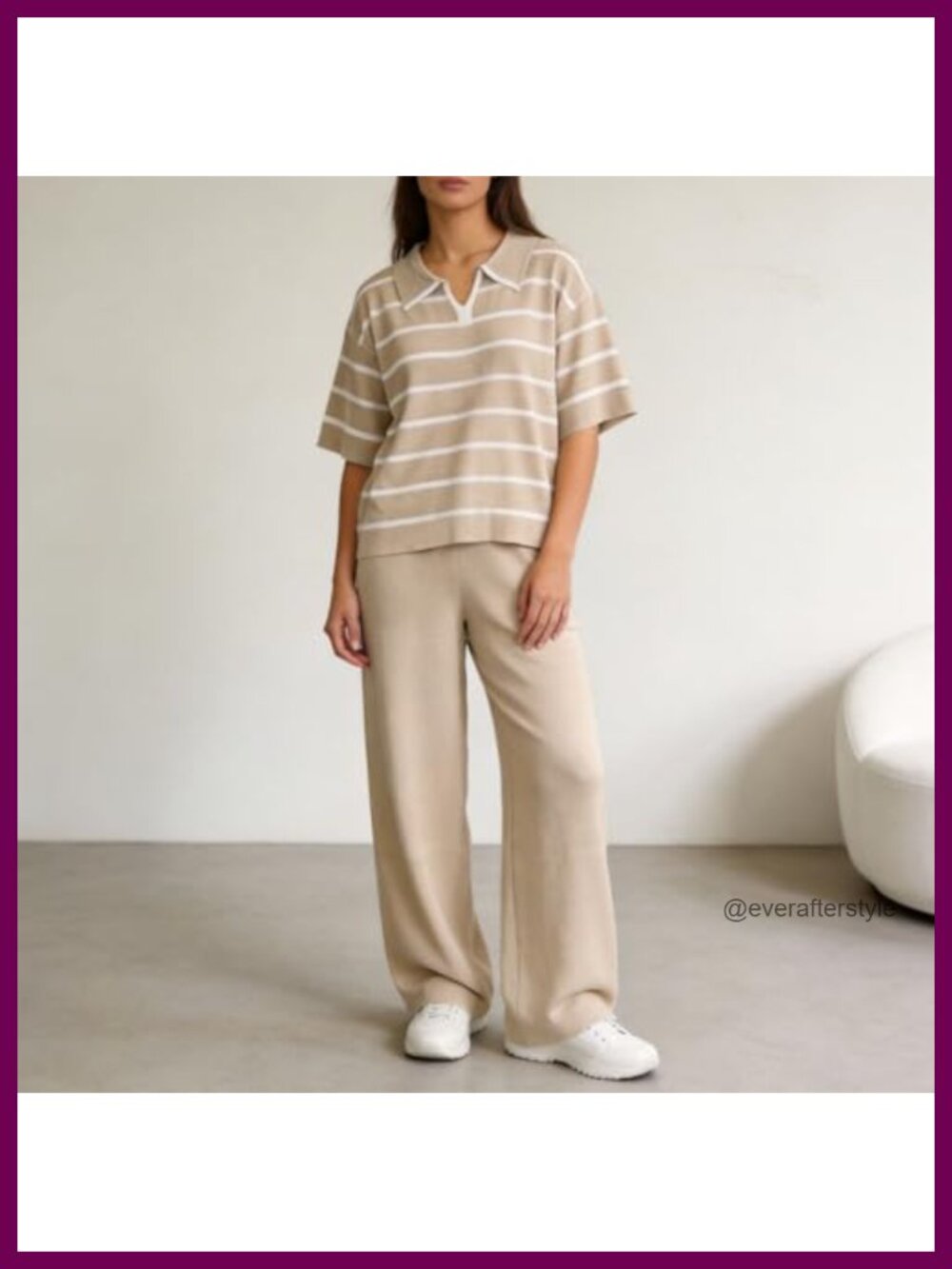 Ice Silk Touch 2 Piece Set Short Sleeve Polo Top Wide Leg Pant - Picture 3 of 5